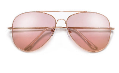 pink colored lens gold framed aviators sunglasses front